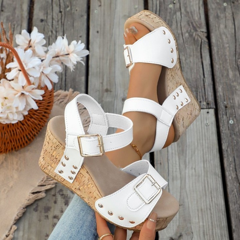 Cork Wedge Sandal - Sandal Wedge Wanita Musim Panas, Platform