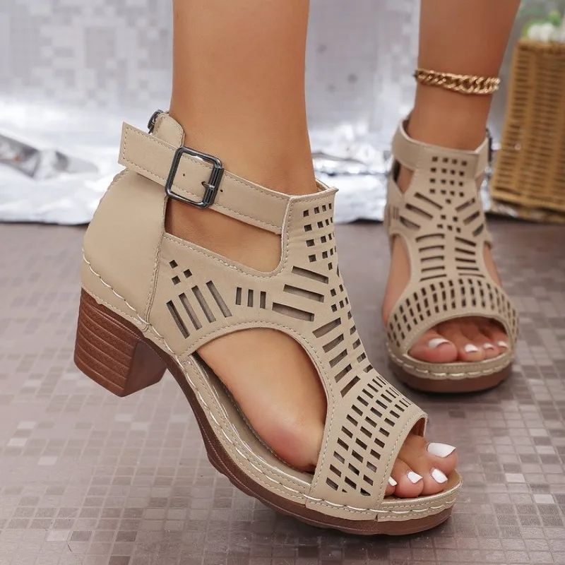 Cork Wedge Sandal - Sandal Wanita Gaya Romawi Bernapas dan