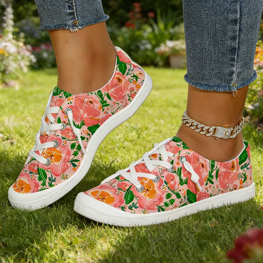 Women'S Shoes Trendy - Sepatu Kanvas Motif Bunga Gaya Hutan,