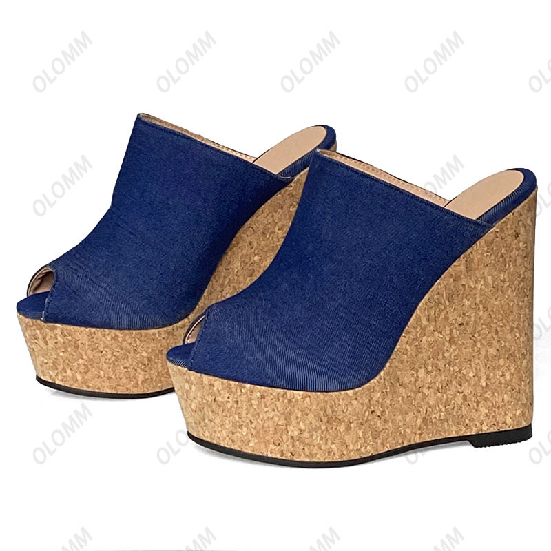 Olomm Sandal Mules Wanita Buat - Cork Wedge Sandal ulasan dan harga