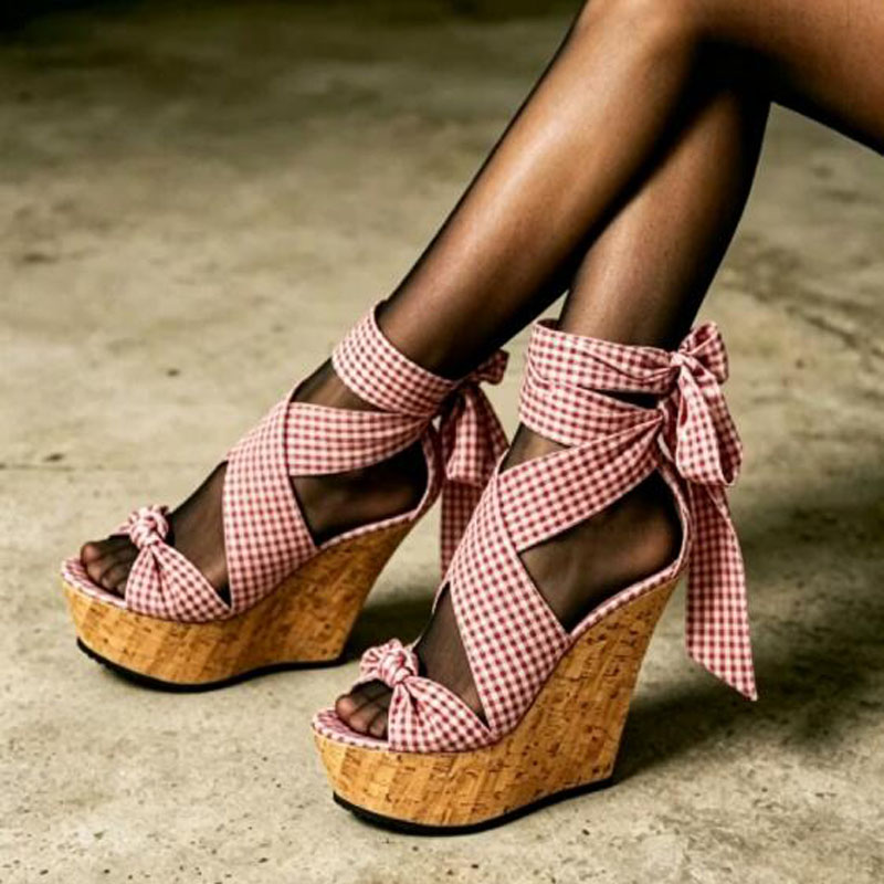 Sandal Wedges Sutra Kotak-kota - Cork Wedge Sandal ulasan dan harga